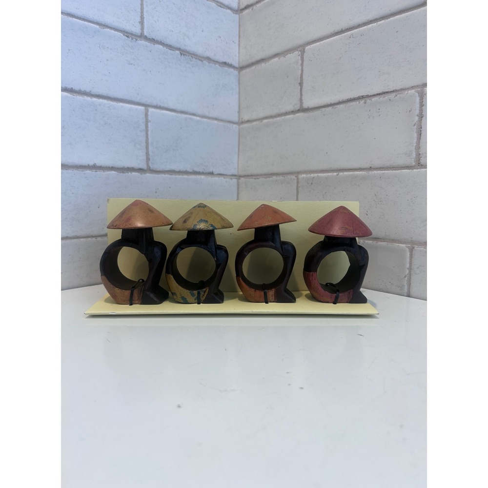 Pier 1 Imports Asian Inspired Conical Hat Napkin Rings Set of 8 Red Brown